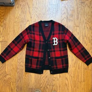 MLB Boston Red Sox Plaid Red and Black Sweater Size Small